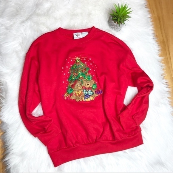 CHRISTMAS Red Sweatshirt Bears & Christmas Tree - Picture 2 of 5